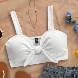White Tie-Knot Crop Top -Medium | Beachy, Tropical, Summer